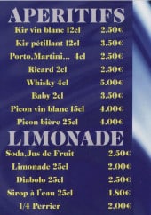 Menu Auberge du Bon Coin - Apéritifs, limonade et bières 