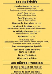 Menu Estaminet chez la vieille - Les apéritifs, bières et planches