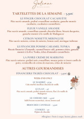 Menu Juliane Pâtisseries naturelles - Les tartelettes de la semaine et autres gourmandises