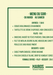 Menu Kairos - Menu du soir