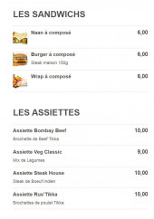 Menu Masala - Les sandwichs et assiettes