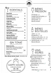 Menu Quartier Libre - Cocktails, bières, vins,...
