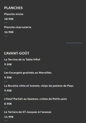 Menu Table N9uf - Les planches et l avant gout