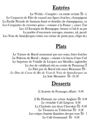 Menu Le Bistrot de Beaumont - Les entrées, plat  et desserts