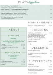 Menu Thaï Gourmet - Les boissons , desserts,...