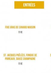 Menu Le Nouvel Atelier - Entrées