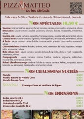 Menu Pizza Matteo - Les pizzas suite, chaussons et boissons