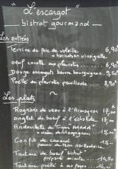 Menu L' escargot - exemple de menu