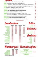 Menu Le Tarentino - Les pizzas, les sandwiches,....