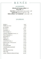Menu Renée - Les desserts et apéritifs