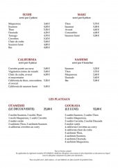 Menu Pasino - Les sushis, makis,...