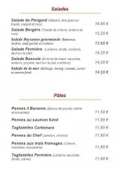 Menu La Bascule - Salades et pates