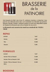 Menu Brasserie de la patinoire - Les formules et boissons