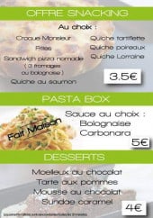 Menu Le Cristal - snacking, les plats, desserts