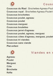Menu Le Petit Riad - Les couscous et viandes