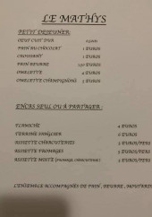 Menu Le Mathys - Petit déjeuner et à partager