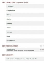 Menu Le Kiosque à Pizzas - Les kiosquitos, les pizzas sucrés et desserts