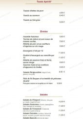 Menu La Bascule - Les toasts apéritifs, les entrées et salades