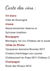 Menu L’Estaminet - Carte des vins