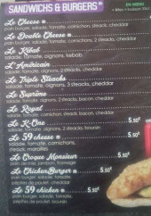 Menu K-one - Sandwiches et burgers