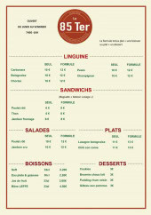 Menu Le 85 Ter - Les sandwichs, salades et plats