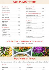 Menu Sushimai - Les plats froids, woks et pokes