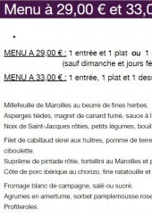 Menu Le Carillon - Menu à 29€ et 33€