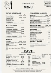 Menu La Table du Gout - Le menu