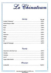 Menu China town - Les apéritifs, digestifs et champagnes