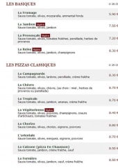 Menu Le Kiosque à Pizzas - Les pizzas basiques et classiques