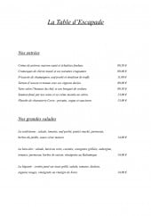Menu La Table d'Escapde - Entrées et grandes salades