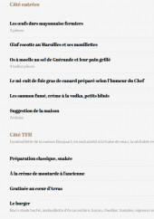 Menu The French House - les entrées