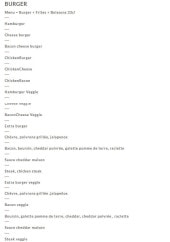 Menu The burger yug's - Les burgers