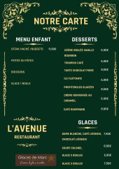 Menu L’Avenue - Menu enfant, desserts et glaces