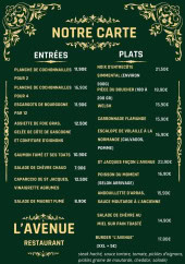 Menu L’Avenue - Les entrées et plats