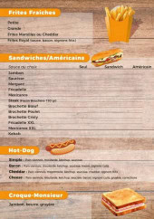 Menu Road food - Frites fraiches, sandwiches et hot dog, ...