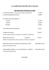 Menu Hotel de la Plage - Les spécialités saveur de la mer