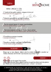Menu Le Bistronome - Formules