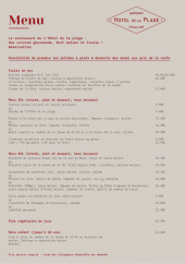 Menu Hôtel de la Plage - La carte