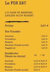 Menu Le For Eat - Les frites, viandes et sandwichs, ...