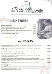 Menu La Petite Marmite - Les entrées et plats