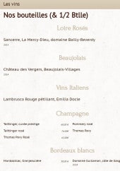 Menu Hôtel de La Paix - Les vins