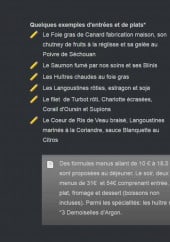 Menu Le Coté Sud - Quelques exemples d'entrées et de plats et formules