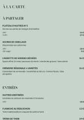Menu L’Atelier de Zadig - Les entrées et à partager