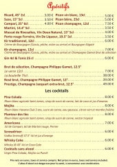 Menu La Maison du Chef - Les apéritifs et les cocktails 