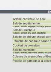 Menu Hôtel Bal - Les entrées