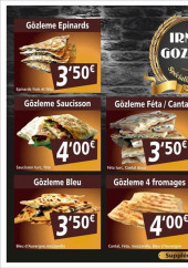 Menu Irmak Gozleme - les gozlemes et boissons