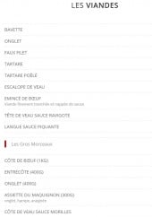 Menu Le Bœuf Café - Les viandes