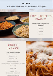 Menu Pasta la Vista - Les pates et sauces