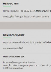 Menu Auberge de la Tour - Les menus